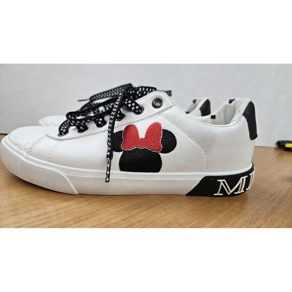 Disney Minnie Mouse Shoes Womens Size 6.5 White Black Embroidered Polka Dot - Picture 3 of 8